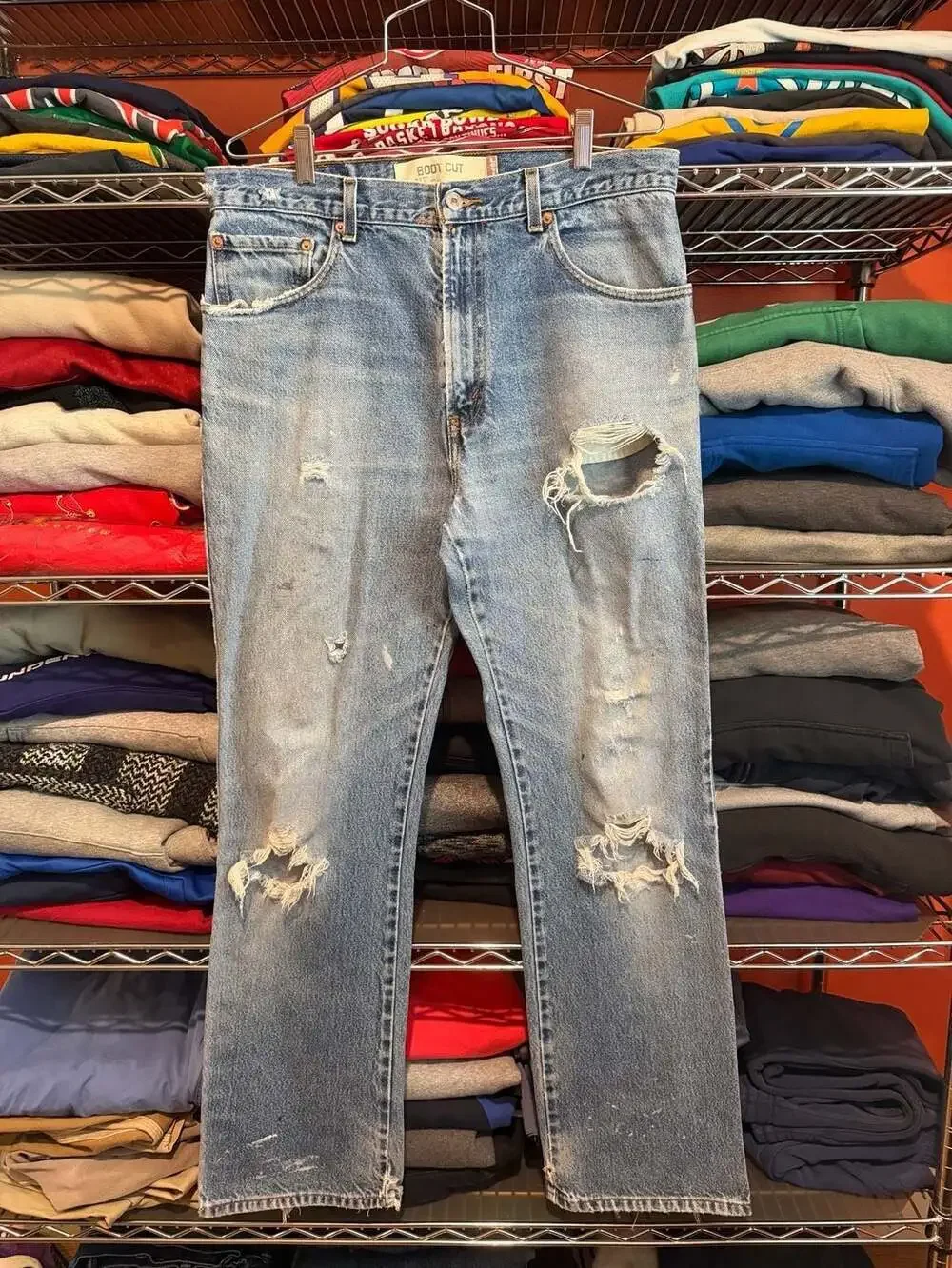 Y2K Levi's 517 Boot Cut Distressed Light Wash Denim Jeans Size 33x34